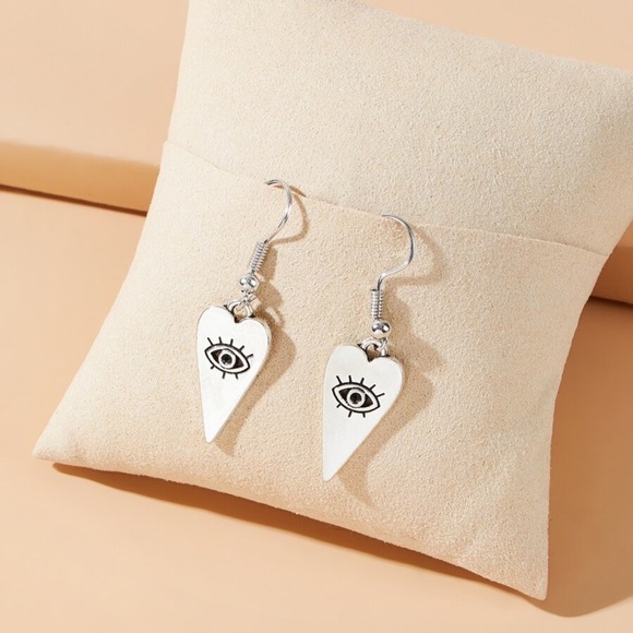 GlitzBlitz Boutique Jewelry - Any 2/$20! Silver Evil Eye Heart Drop Earrings